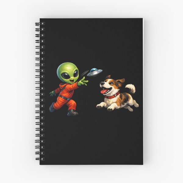 Item preview, Alien Playing Fetch with a Happy Dog and Flying Saucer – Funny Sci-Fi Cartoon Illustration designed and sold by builtforyou.