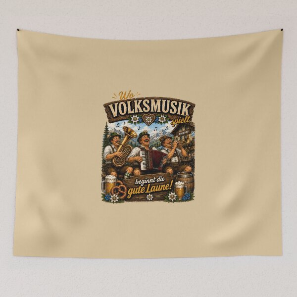 Item preview, Funny Bavarian Folk Music Gift – "Wo Volksmusik spielt, beginnt die gute Laune!" designed and sold by Alpine-Ink.