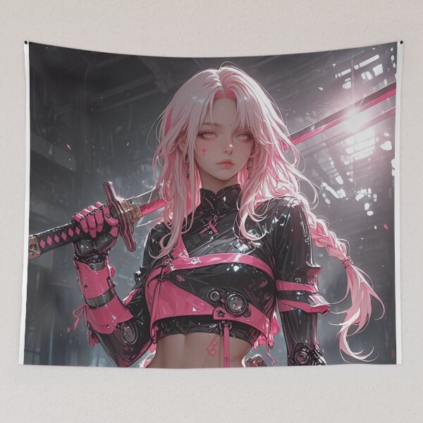 Item preview, Cyberpunk Pink Samurai Girl | Futuristic Anime Warrior | Neon Katana Aesthetic Art designed and sold by Dyan4.