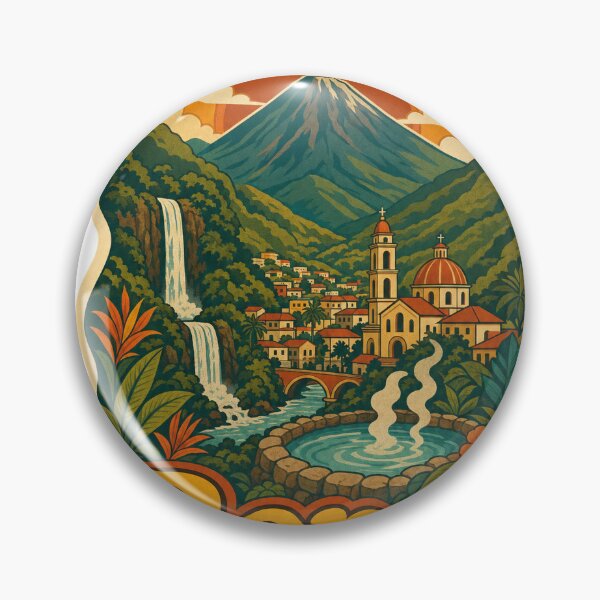 Item preview, Banos Ecuador Travel Souvenir - Retro Illustration designed and sold by VisualArtsOasis.