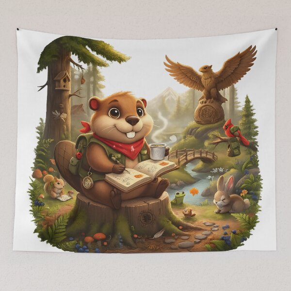 Item preview, Happy Beaver Adventures – Morning at Whispering Pine Grove designed and sold by Clothes With Smiling Animals Walt Gral.