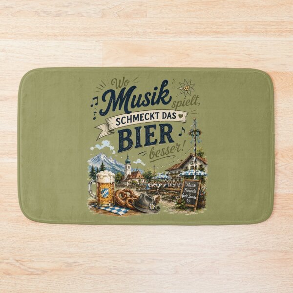 Artikelvorschau, Lustige bayerische Biergartengestaltung – „Wo Musik spielt, schmeckt das Bier besser“ entworfen und verkauft von Alpine-Ink.
