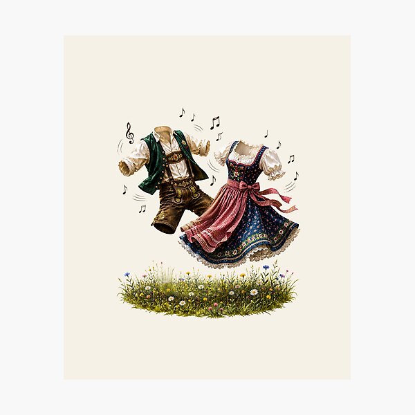 Item preview, Funny Bavarian Folk Dance Gift – "Wo Musik spielt, tanzen sogar Tracht und Dirndl!"  designed and sold by Alpine-Ink.
