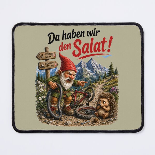 Item preview, Funny German Gnome Bicycle Mishap – "Da haben wir den Salat!" designed and sold by Alpine-Ink.