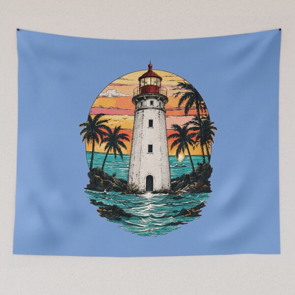 Item preview, Tropical Lighthouse Sunset – Coastal Ocean Vintage Travel Graphic designed and sold by puzzell.