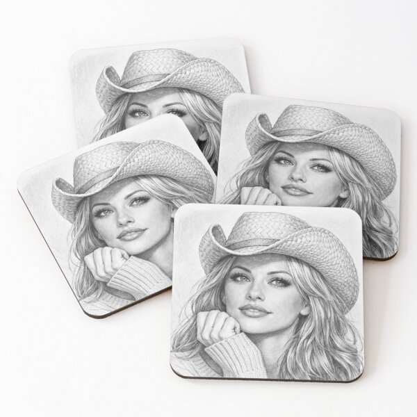 Item preview, Cozy autumn cowgirl pencil sketch - Vintage blonde icon accessory graphic designed and sold by Bela Ambrus.