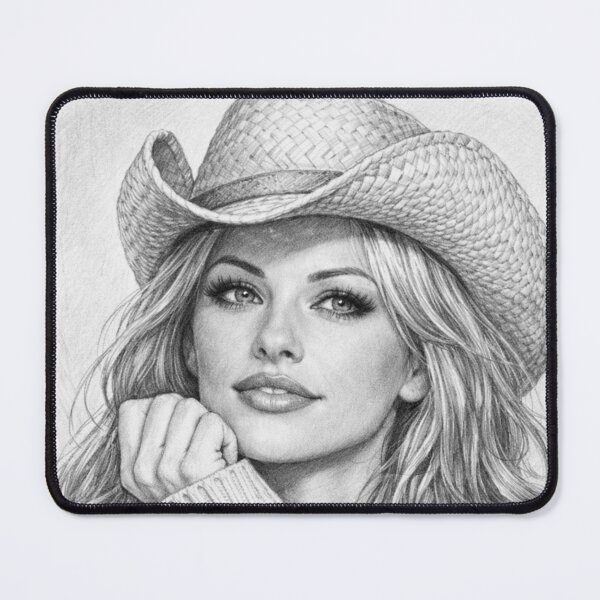 Item preview, Cozy autumn cowgirl pencil sketch - Vintage blonde icon accessory graphic designed and sold by Bela Ambrus.