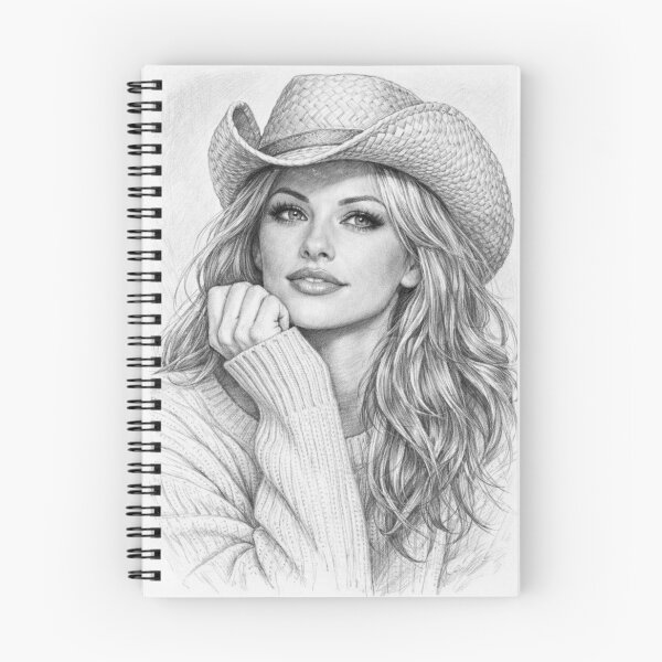 Item preview, Cozy autumn cowgirl pencil sketch - Vintage blonde icon accessory graphic designed and sold by Bela Ambrus.