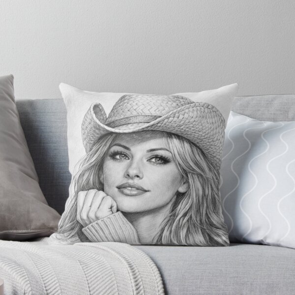 Item preview, Cozy autumn cowgirl pencil sketch - Vintage blonde icon accessory graphic designed and sold by Bela Ambrus.
