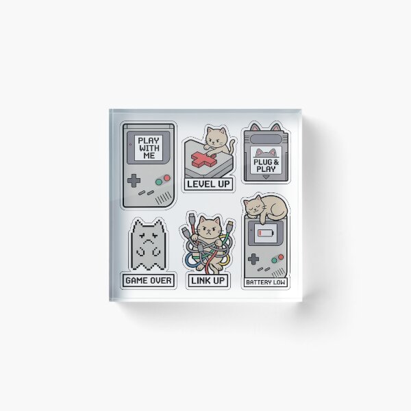 Artikelvorschau, Vintage-Katzen-Game-Boy-Sticker-Pack – Retro-Wortspiele zur Handheld-Konsole der 90er entworfen und verkauft von SimpleP.