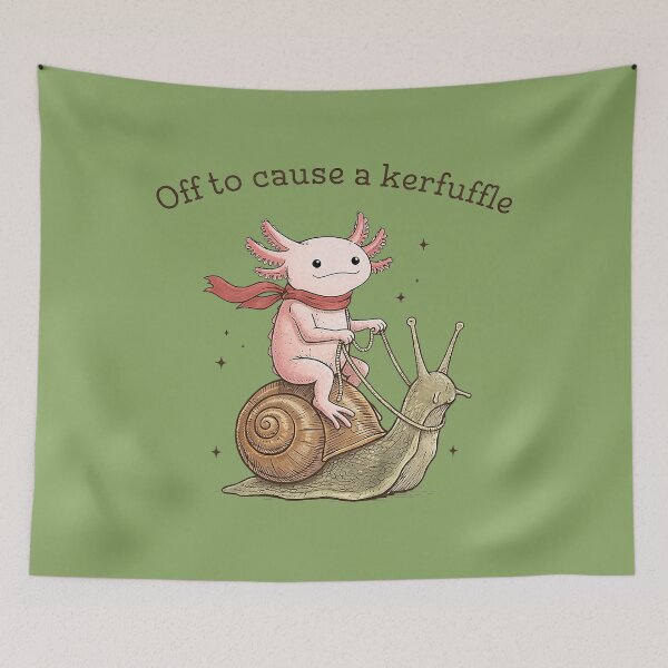 Item preview, Funny Axolotl Riding Snail Off to Cause Kerfuffle Meme designed and sold by ArleneRowe.