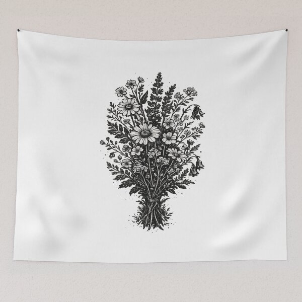 Item preview, Vintage wildflowers linocut botanical floral art designed and sold by HandicraftArt.