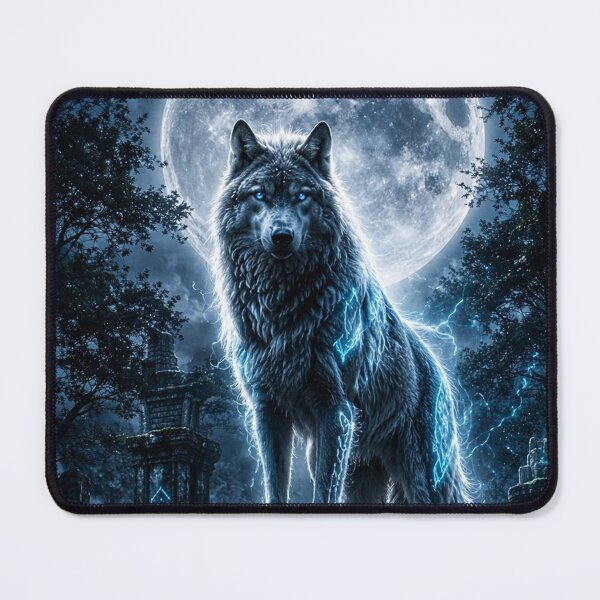 Item preview, Moonlit Alpha Wolf – Fantasy Moon Guardian designed and sold by Gold&pixels.
