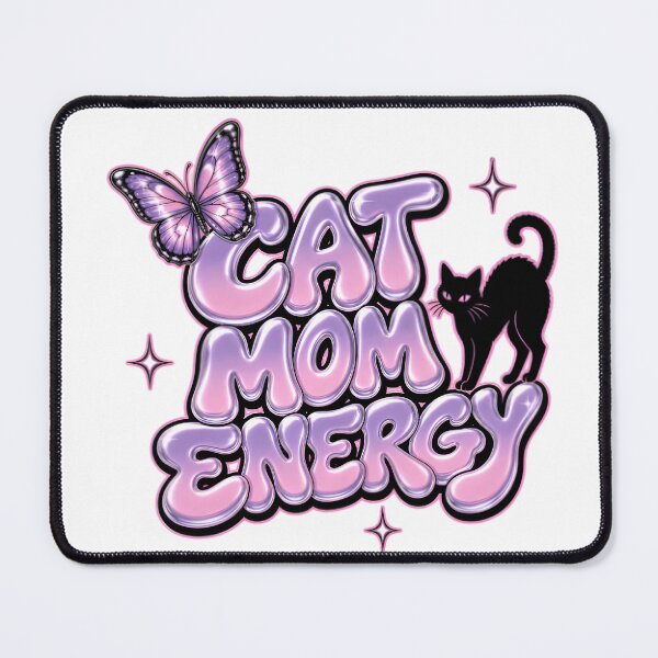 Item preview, Cat Mom Energy Y2K Chrome Bubble Letter Cat Lover Graphic Tee designed and sold by Print Finds.