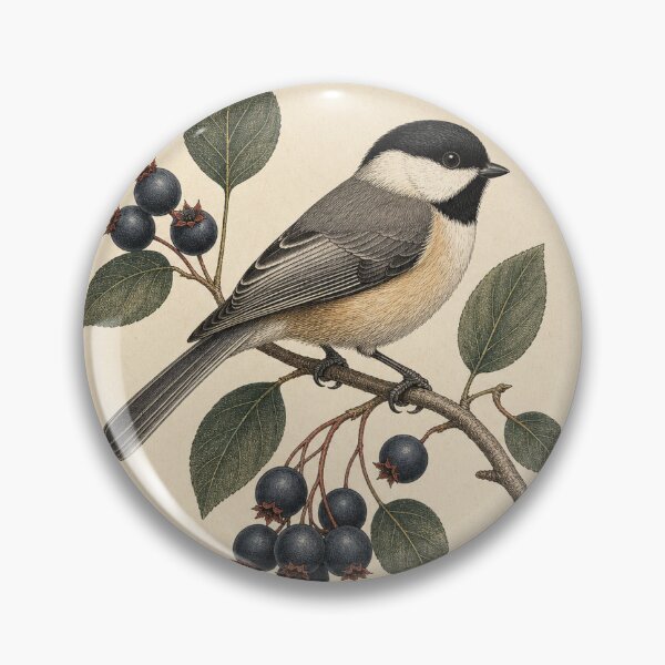 Item preview, Black-capped Chickadee and Serviceberry — Vintage Bird Art designed and sold by QuietWingGuide.