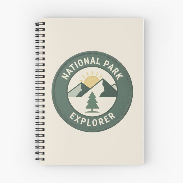 Item preview, National Park Explorer badge featuring mountains, a tree, and a sun designed and sold by QalandarArts.