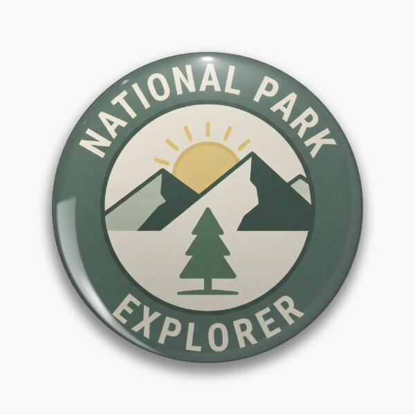 Item preview, National Park Explorer badge featuring mountains, a tree, and a sun designed and sold by QalandarArts.
