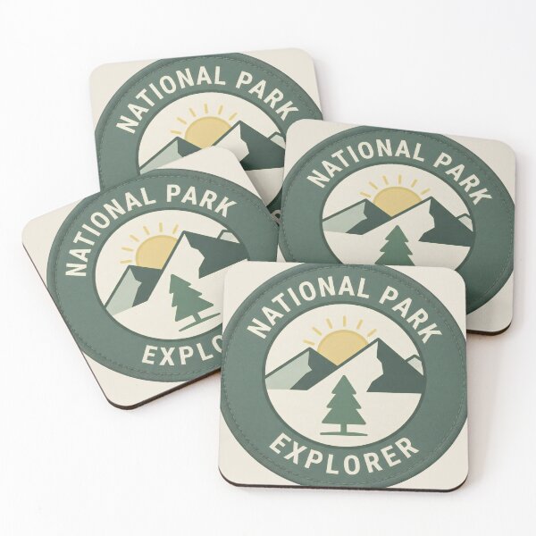 Item preview, National Park Explorer badge featuring mountains, a tree, and a sun designed and sold by QalandarArts.