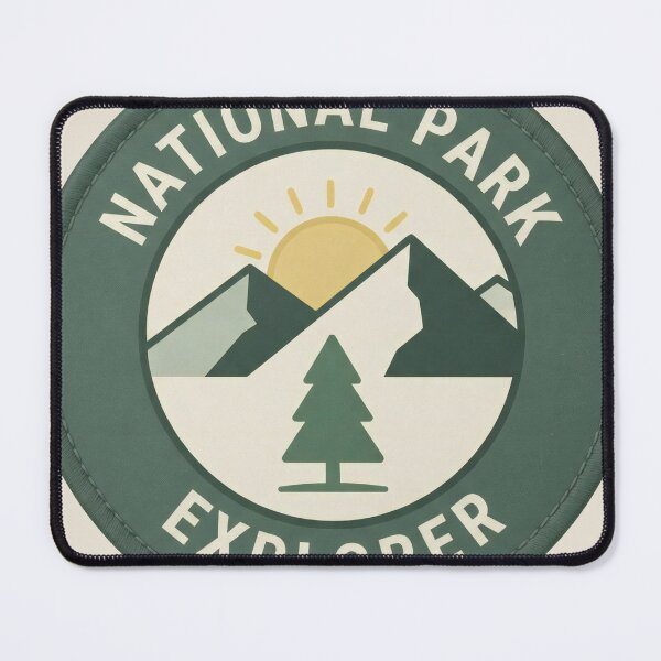 Item preview, National Park Explorer badge featuring mountains, a tree, and a sun designed and sold by QalandarArts.