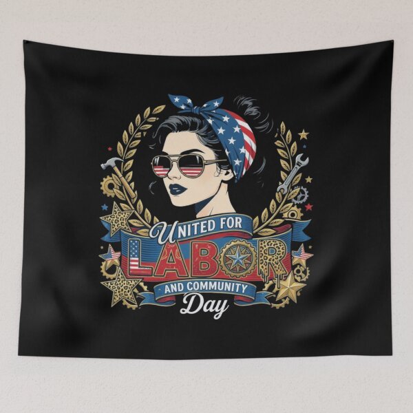 Item preview, United For Labor Day Patriotic Retro Woman Design designed and sold by SiarheiYur.