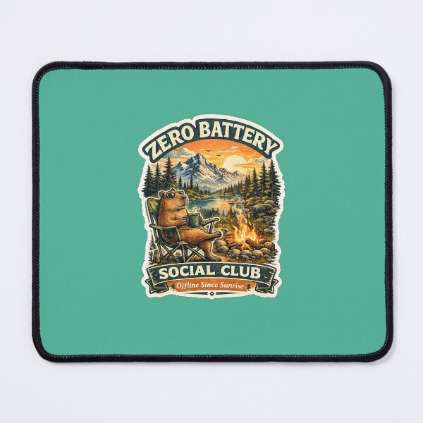 Item preview, Zero Battery Social Club – Retro Camping Capybara designed and sold by Dream Design Store.