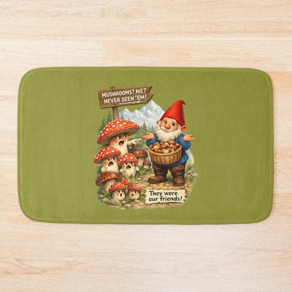 Item preview, Funny Mushroom Gnome – "Mushrooms? Me? Never Seen 'Em!" | Woodland Fantasy Humor designed and sold by Alpine-Ink.