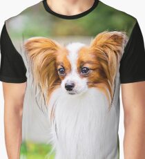 Portrait of a papillon purebreed dog with grass behind Graphic T-Shirt
