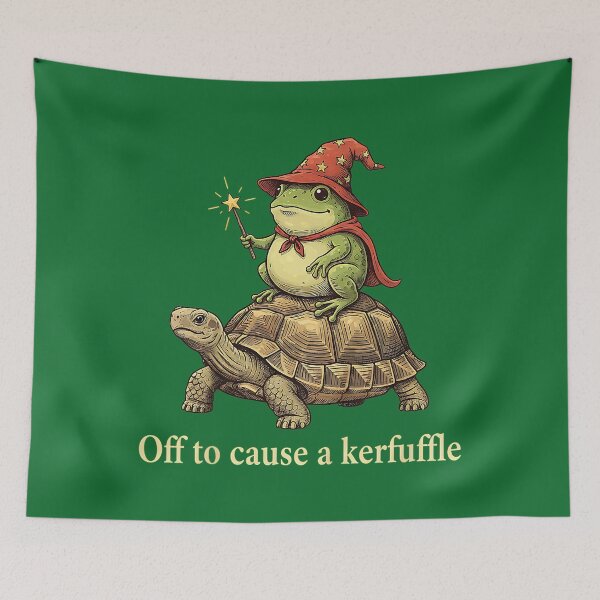 Item preview, Off to Cause A Kerfuffle - Funny Meme Whimsical Frog Wizard designed and sold by KristineLi.