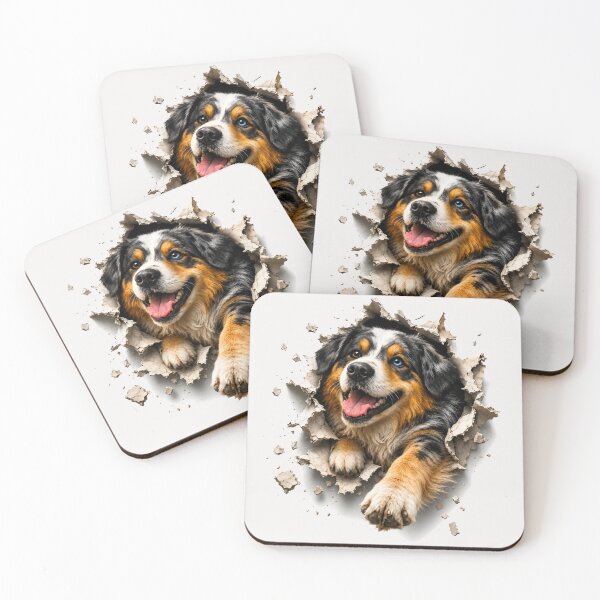 Item preview, Australian Shepherd Breaking Through Wall | 3D Dog Illusion | Realistic Aussie Dog Gift designed and sold by Golden Era Studio.