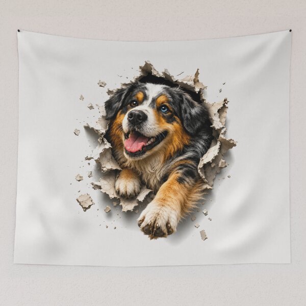 Item preview, Pastor australiano rompiendo una pared | Ilusión de perro en 3D | Regalo realista de perro australiano designed and sold by Golden Era Studio.