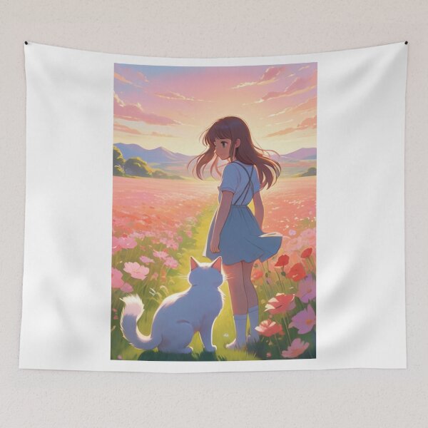 Item preview, Art - Young Woman in a Field of Cosmos, Melancholic Atmosphere designed and sold by World-Pets.