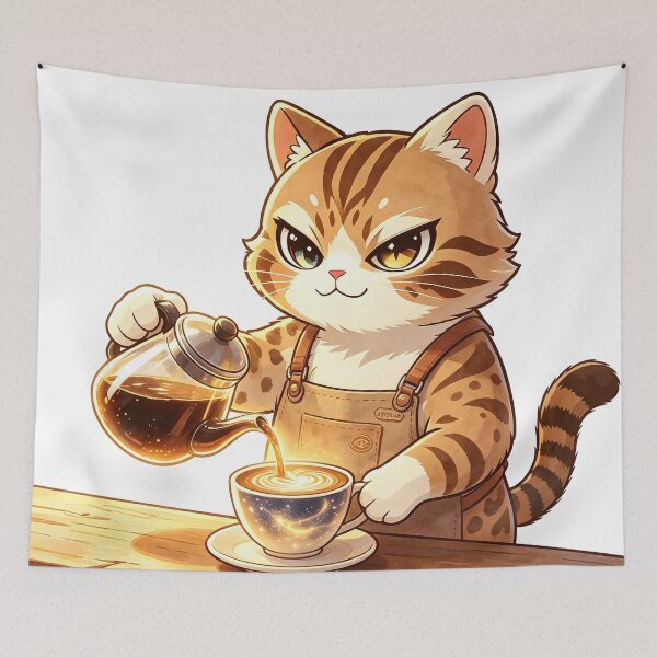 Item preview, The Cosmic Barista - Magical Felis Nigripes Coffee Master designed and sold by ABYSSLAB.