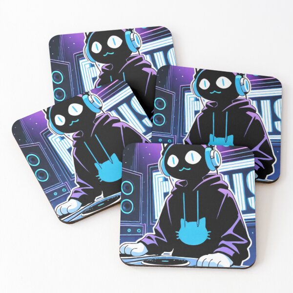 Item preview, Cat - Black DJ Cyan Neon Headphones designed and sold by World-Pets.