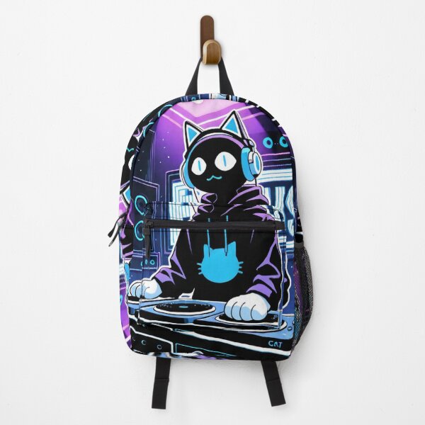 Item preview, Cat - Black DJ Cyan Neon Headphones designed and sold by World-Pets.