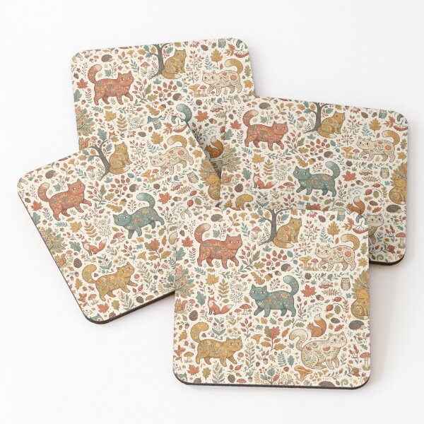 Item preview, Whimsical Woodland Cats Autumn Pattern designed and sold by Iampoji.
