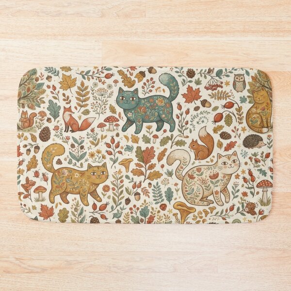 Item preview, Whimsical Woodland Cats Autumn Pattern designed and sold by Iampoji.