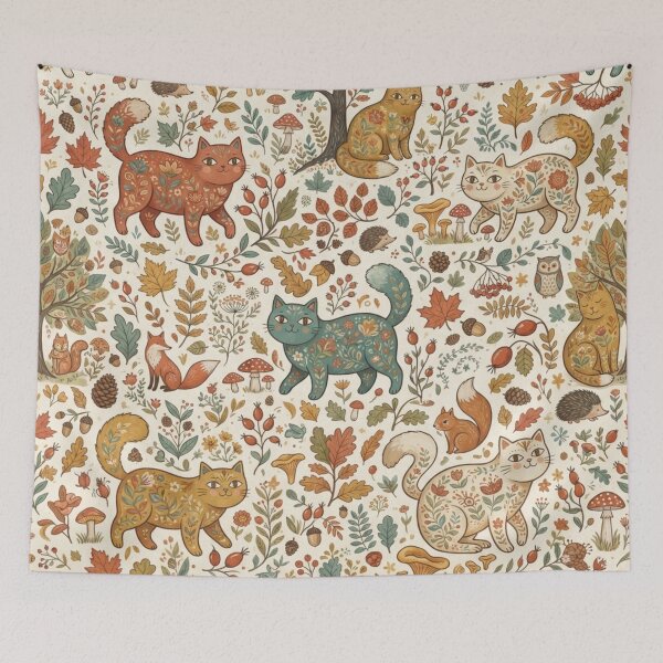 Item preview, Whimsical Woodland Cats Autumn Pattern designed and sold by Iampoji.