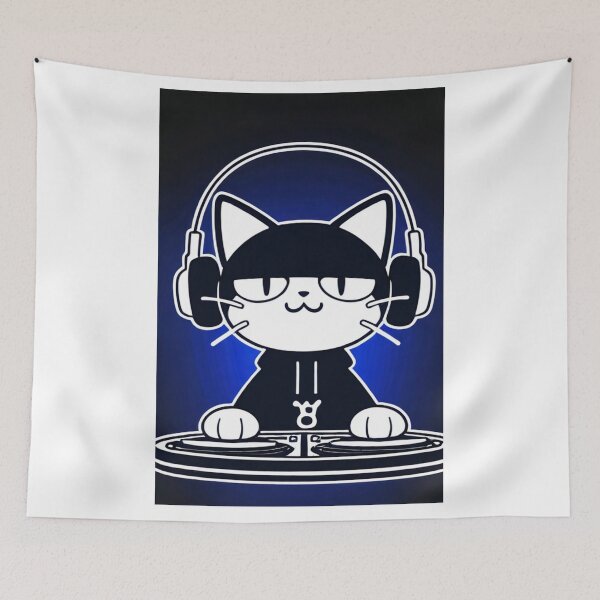 Item preview, Cat - Black DJ Turntables Headphones designed and sold by World-Pets.