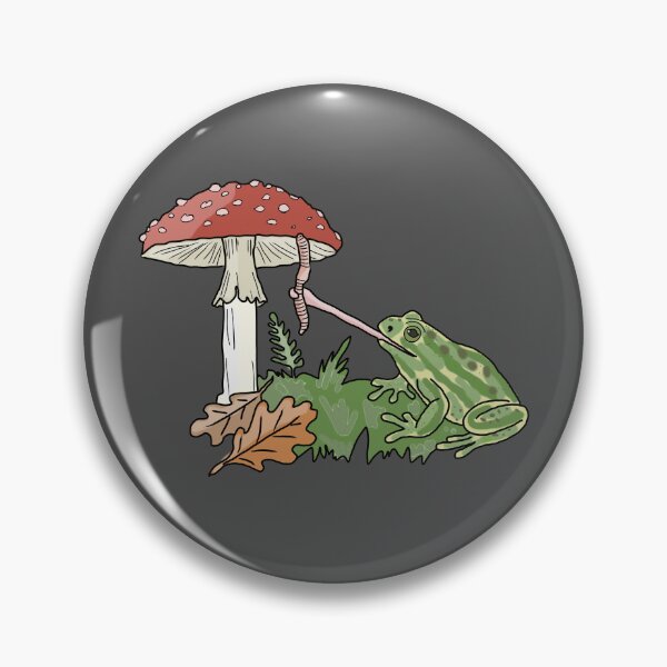Item preview, Frog catching a worm from a mushroom cottagecore illustration designed and sold by LeshanArt.