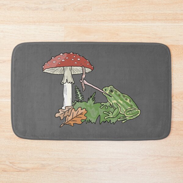 Item preview, Frog catching a worm from a mushroom cottagecore illustration designed and sold by LeshanArt.