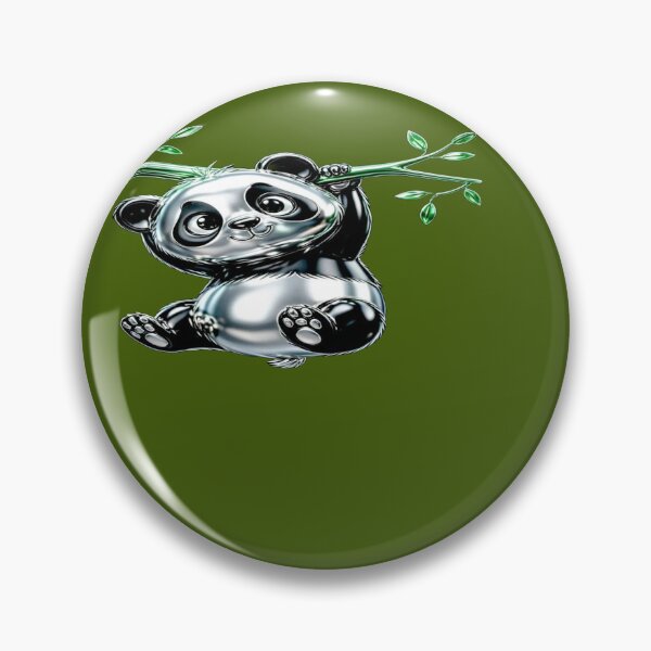 Item preview, Sitting Panda with Green Bamboo - Kawaii 3D Metallic Bear designed and sold by RAYBIL.