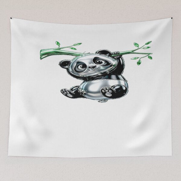 Item preview, Sitting Panda with Green Bamboo - Kawaii 3D Metallic Bear designed and sold by RAYBIL.