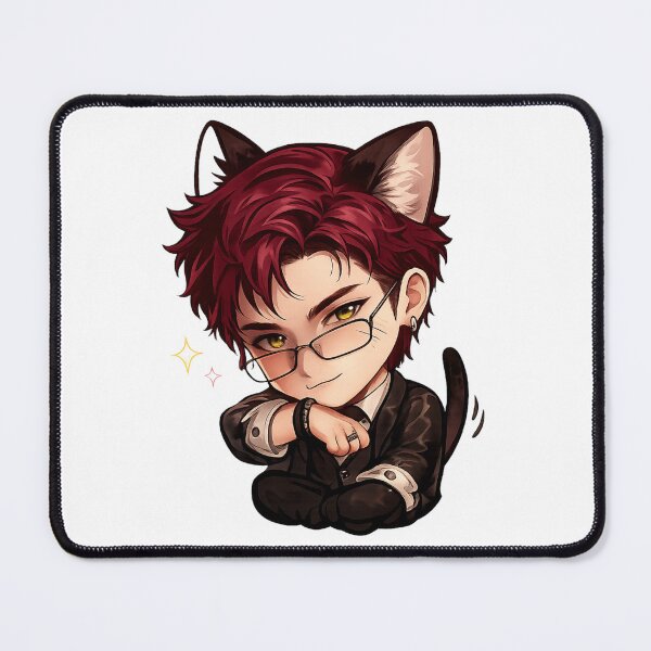 Item preview, Cute Valko Inspired Cat Boy Chibi Sticker | Burgundy Hair Anime Cat Character | Kawaii Space Fantasy Gamer Sticker designed and sold by Doodle ⭐⭐⭐⭐⭐.