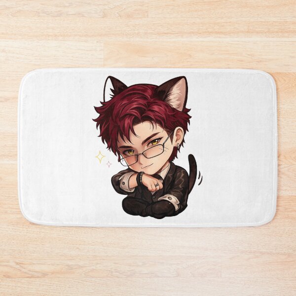 Item preview, Cute Valko Inspired Cat Boy Chibi Sticker | Burgundy Hair Anime Cat Character | Kawaii Space Fantasy Gamer Sticker designed and sold by Doodle ⭐⭐⭐⭐⭐.