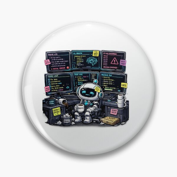 Item preview, AI Burnout Vibe Coding Robot Sticker | Funny Software Developer Gift designed and sold by PixelForge Studio2.