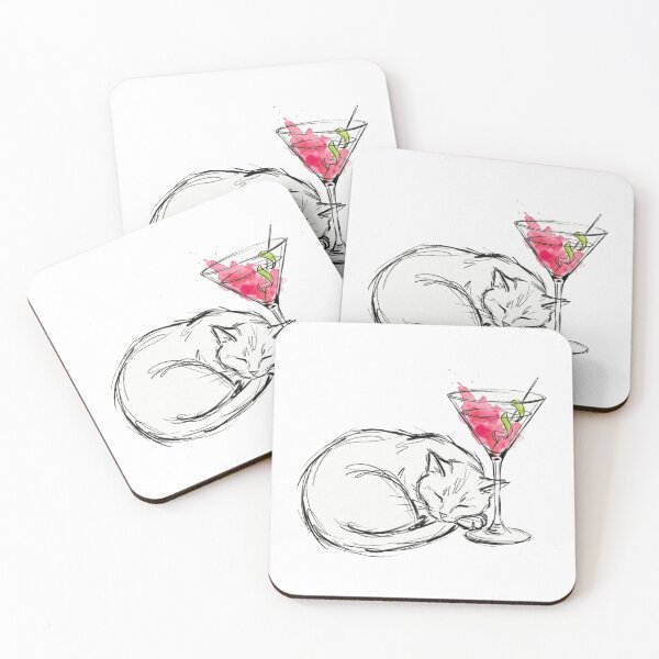 Item preview, Cat with Cosmopolitan – Funny Minimalist Cocktail Line Art designed and sold by Evv_u.