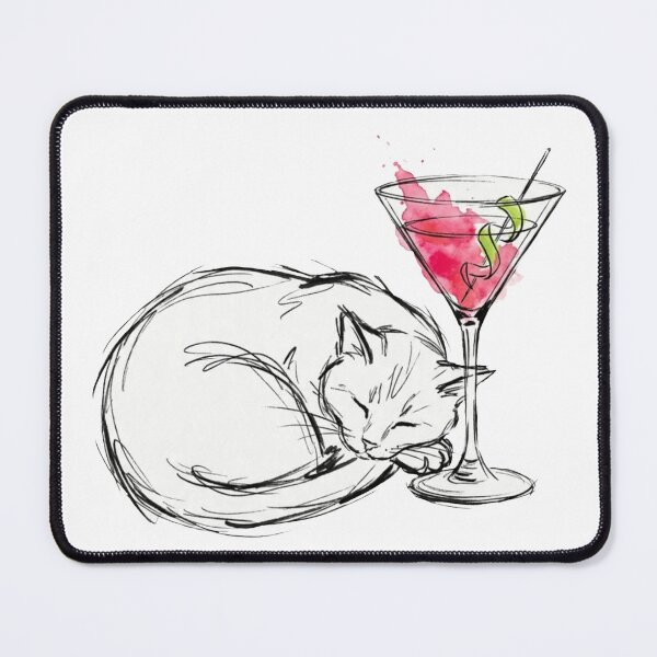 Item preview, Cat with Cosmopolitan – Funny Minimalist Cocktail Line Art designed and sold by Evv_u.