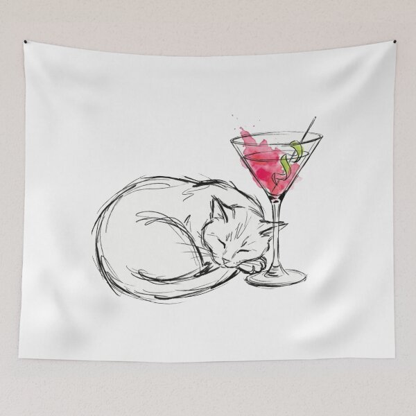 Item preview, Cat with Cosmopolitan – Funny Minimalist Cocktail Line Art designed and sold by Evv_u.