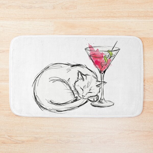 Item preview, Cat with Cosmopolitan – Funny Minimalist Cocktail Line Art designed and sold by Evv_u.