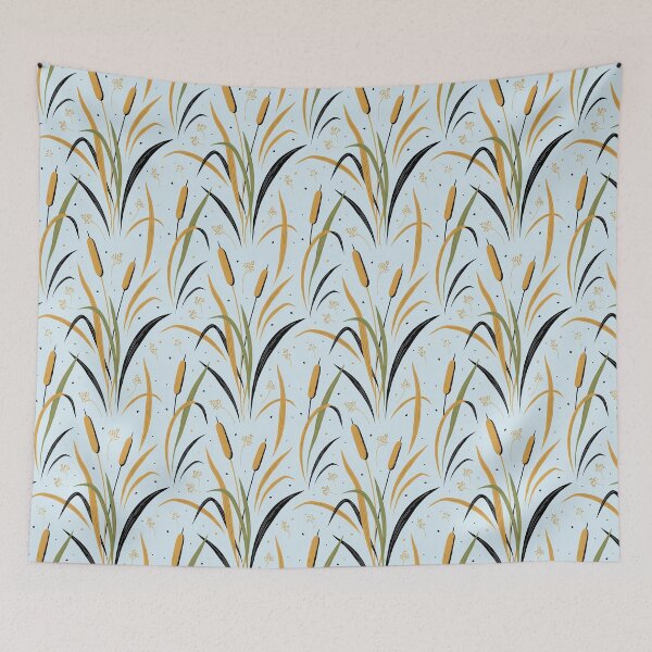 Item preview, Cattails and Reeds Botanical Pattern designed and sold by NuvoraNest.
